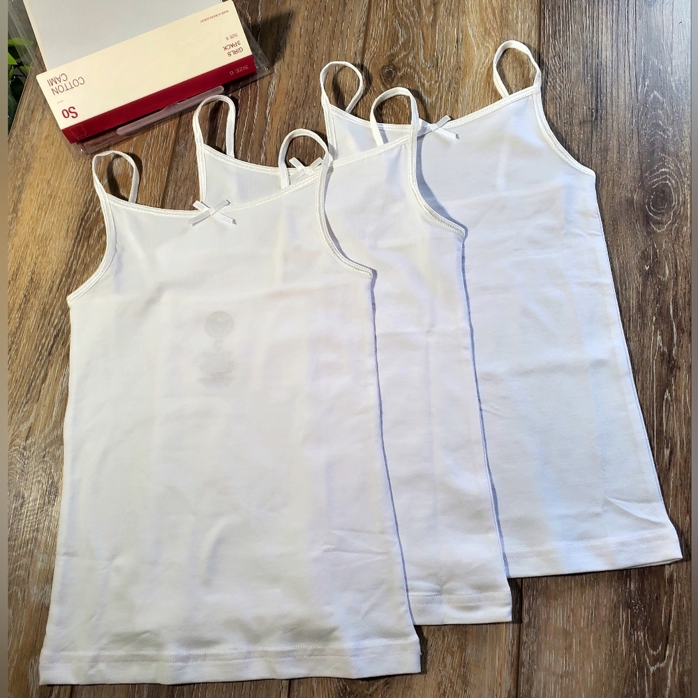 Girl's White Cotton Tank Top Cami Set Cotton Undershirts Size 6
